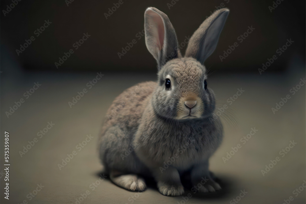 Fototapeta premium white rabbit on the ground. Generative AI