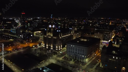 Wallpaper Mural Aerial drone view of Liverpool city watch at night, United Kingdom Torontodigital.ca