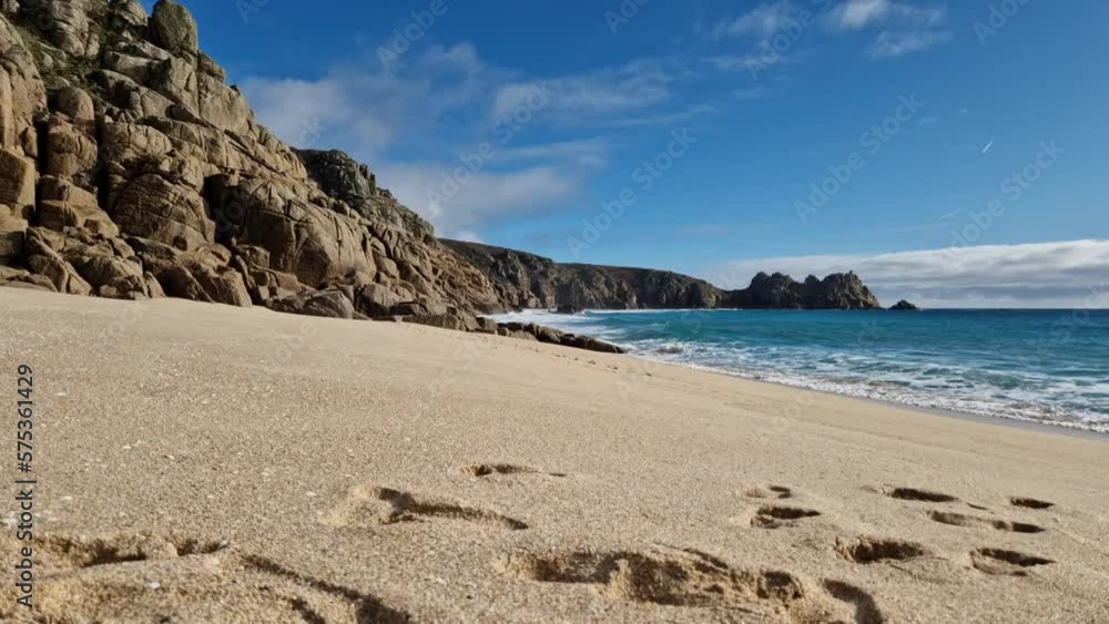 Sunny day in Porthcurno beach Cornwall, England February 2023. Sunny day in Porthcurno beach Cornwall, England February 2023.
