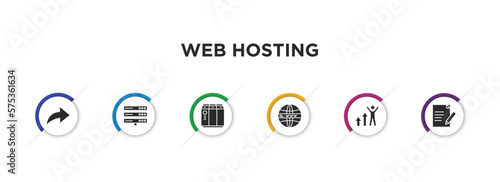 web hosting filled icons with infographic template. glyph icons such as forwarding, dns, raid, domains, improve, edit text vector.