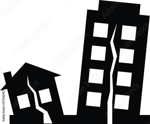 Earthquake icon on white background. Earthquake damaged to houses and building sign. Earthquake symbol. flat style.