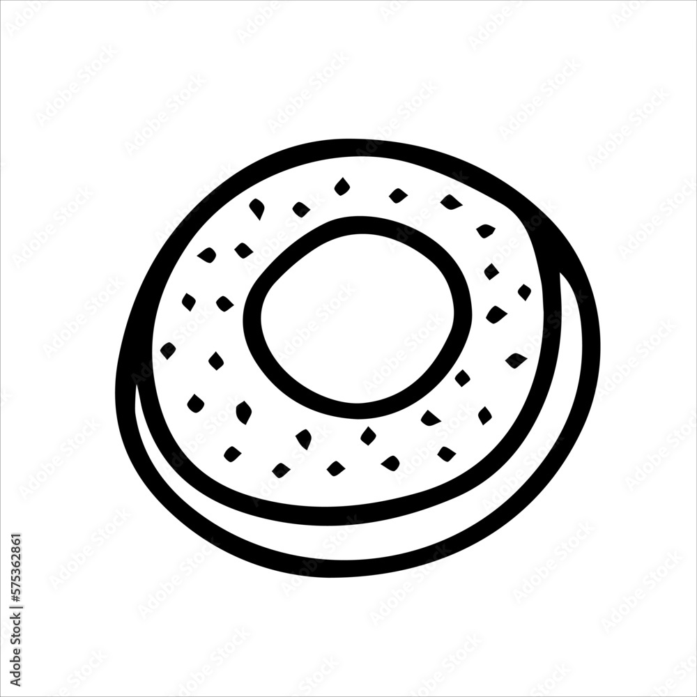Doughnut in frosting close-up. Hand-drawn vector illustration. Deep-fried sweets with butter. Doughnut in frosting close-up. Hand-drawn vector illustration. Deep-fried sweets with butter.