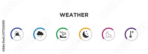 weather filled icons with infographic template. glyph icons such as eruption, ice pellets, aurora, night, moonrise, cold vector.