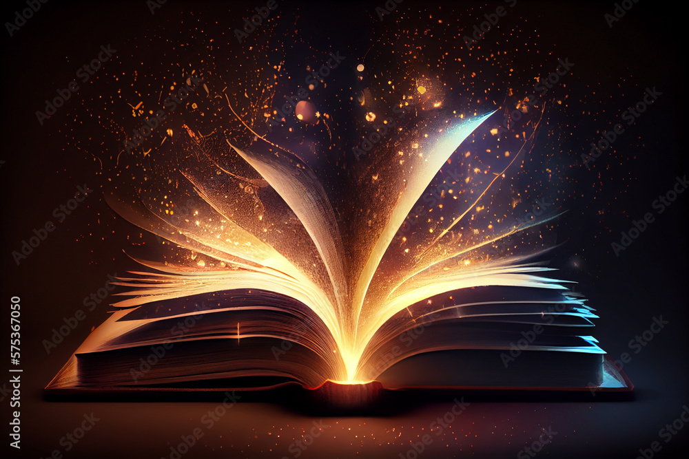 open book with glowing lights open book with glowing lights
