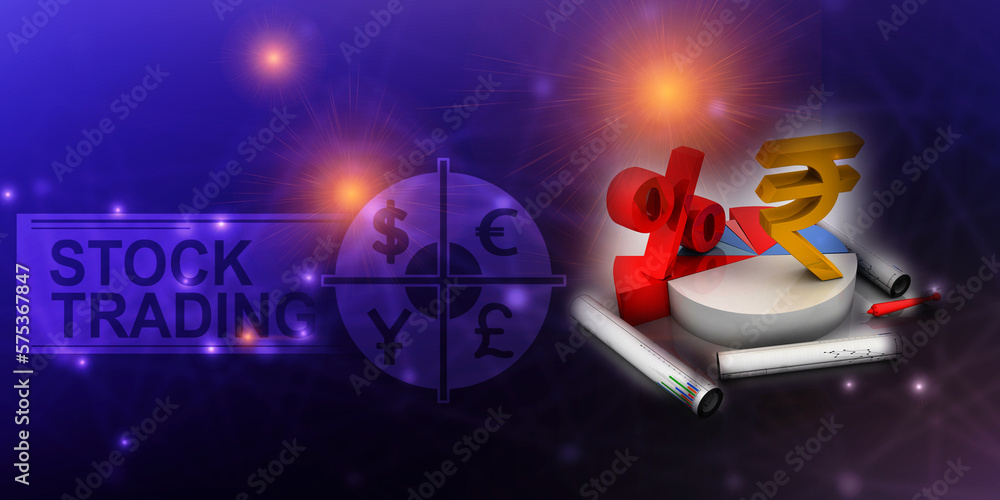 Fototapeta premium 3d rendering Stock market online business concept. business Graph with indian rupee sign 