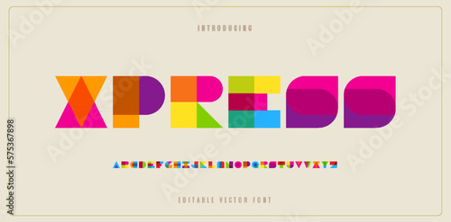Editable overlay colorful alphabet. Color overlap, decorative font, geometric type for modern color logo, abstract headline, art lettering and maxi typographic. Minimal vector typography design