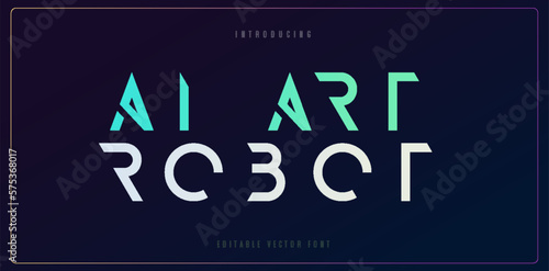 Editable font creative geometric alphabet, futuristic font, robotic type for digital logo, headline, lettering and typography. Minimal style sans serif letters, vector geometry typographic design.