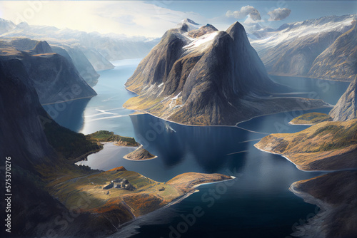 Scenic landscape with fjords in Norway. AI generated © StockMediaProduction