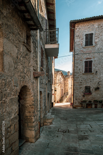 Italy  February 2023  view of the beautiful medieval village of Castel Trosino in the province of Ascoli Piceno in the Marche region. The town expresses a concept of peace but also of solitude