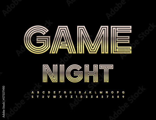 Vector artistic poster Game Night. Premium Golden Font. Modern Alphabet Letters and Numbers