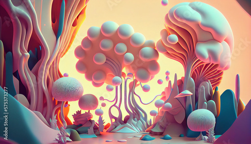 Soft psychedelic surreal contemporary abstract magical world illustration. Generative AI.