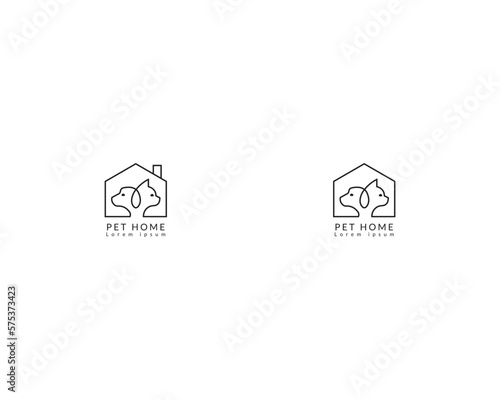 Dog and cat house home logo design template, pet love logo design suitable for pet shop, store, cafe, business, hotel, veterinary clinic, Domestic animal vector illustration logotype, sign or symbol