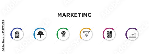 marketing filled icons with infographic template. glyph icons such as result, download from cloud, benefits, yield, flyer, marketing graph vector.