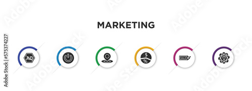 marketing filled icons with infographic template. glyph icons such as ad blocker, on, place, margin, sale, potential vector.