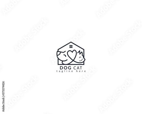 Dog and cat house logo design template vector, pet logo design suitable for pet shop, store, cafe, business, hotel, veterinary clinic, Domestic animals vector illustration logotype,sign and symbol.