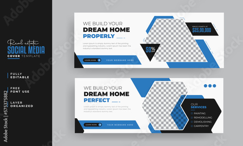 Modern plumbing quality service Facebook cover Banner template design, Set of elegant modern abstract real estate Facebook cover, banner, web banner, social media post, timeline cover, design