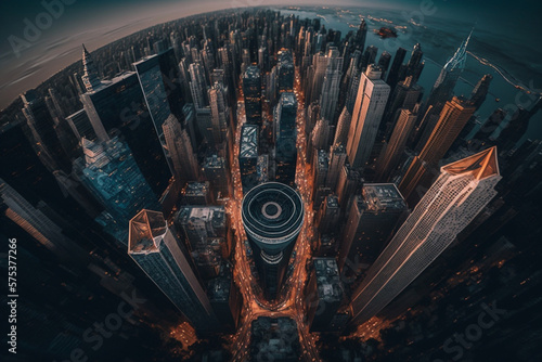 New york city, USA, drone photography top view of skyscrapers and buildings, generative ai.