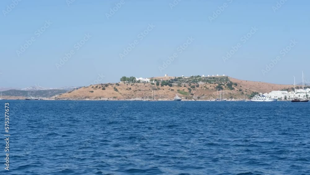 View of blue waves water Mediterranean Sea and rocks in Turkey . View of blue waves water Mediterranean Sea and rocks in Turkey .