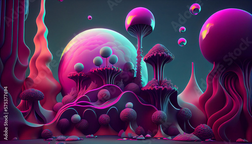 Soft psychedelic surreal contemporary abstract magical world illustration. Generative AI.
