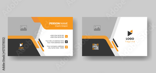 Modern and creative corporate horizontal double-sided business card layout design with shape.