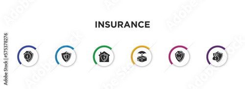 insurance filled icons with infographic template. glyph icons such as long term protection, safe, replacement value, delivery insurance, dental insurance, savings vector.