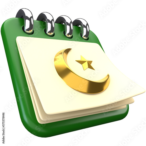 3d Islamic Calendar icon, for UI, poster, banner, social media post. 3D rendering