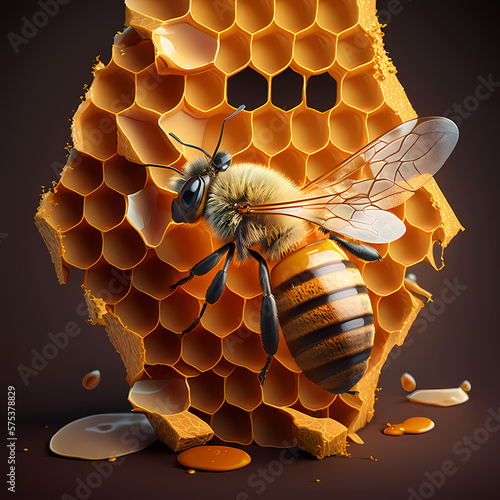 working bees on honeycombs. Beekeeping and honey productionIllustration. Generative AI photo