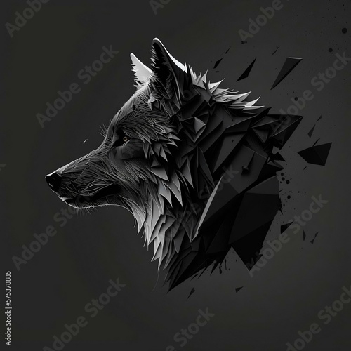 Abstract Vector 2d dark wolf digital art illustrated by generative ai