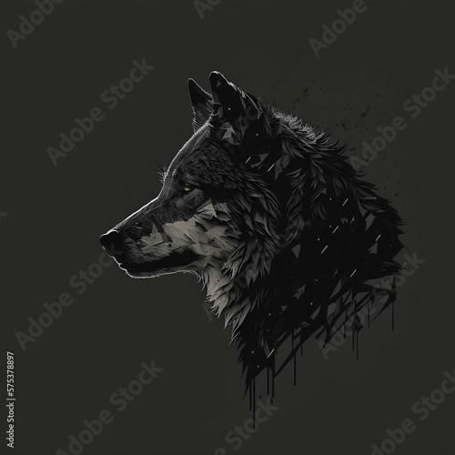 Vector 2d dark wolf digital art illustrated by generative ai