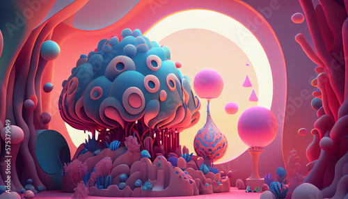 Soft psychedelic surreal contemporary abstract magical world illustration. Generative AI.
