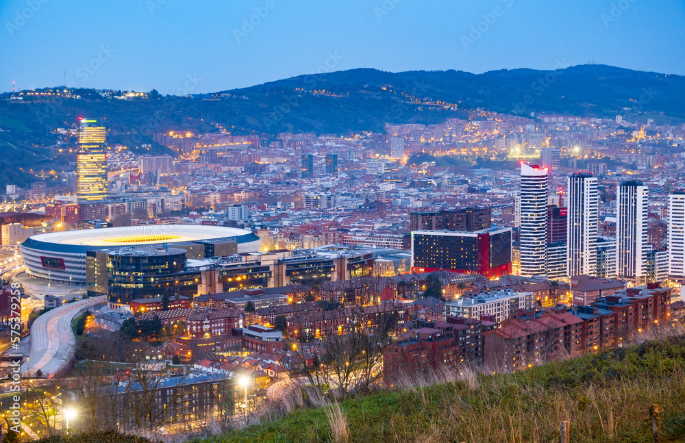 Nightfall in the great Bilbao city in Spain