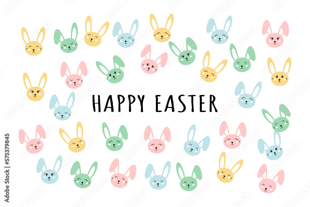 Cute set of cartoon easter rabbits. Minimalist easter holiday characters. Easter season vector illustration for prints, banner or greeting cards.