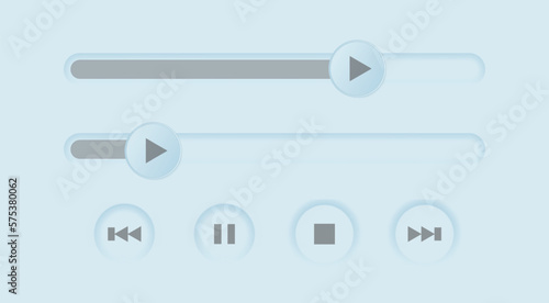 3d slider bar, vector illustration. Scrollbar volume, brightness. Panel switch control. Concept toggle scroll. User interface, play two button. Horizontal drag shape, level, scale. Loading bar