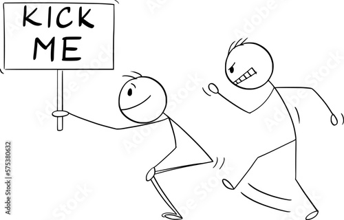 Kick to Ass, Backside, Buttocks or Bottom , Vector Cartoon Stick Figure Illustration
