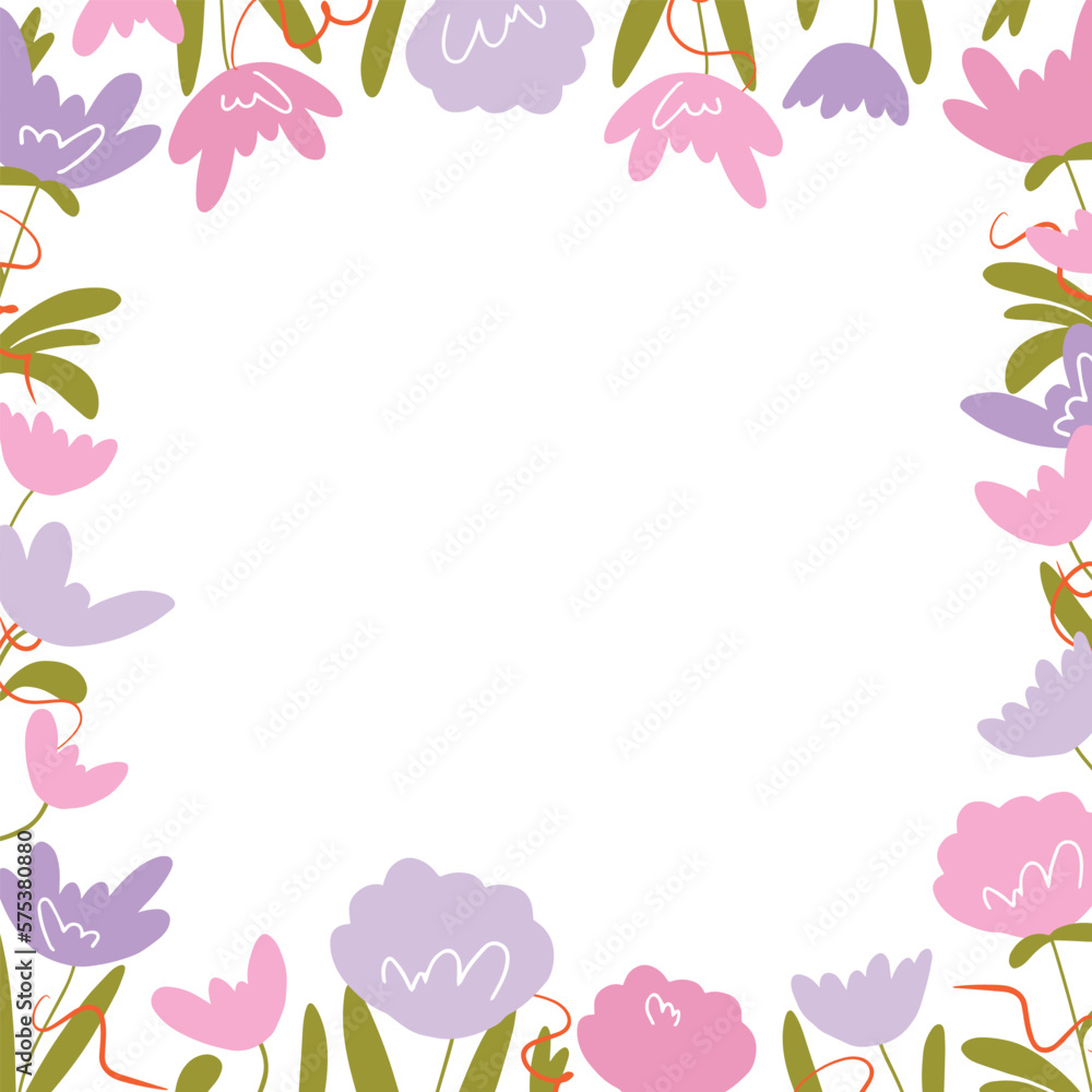 Vector floral illustration with hand drawn Peonies. Flower frame for postcards, posts and more.