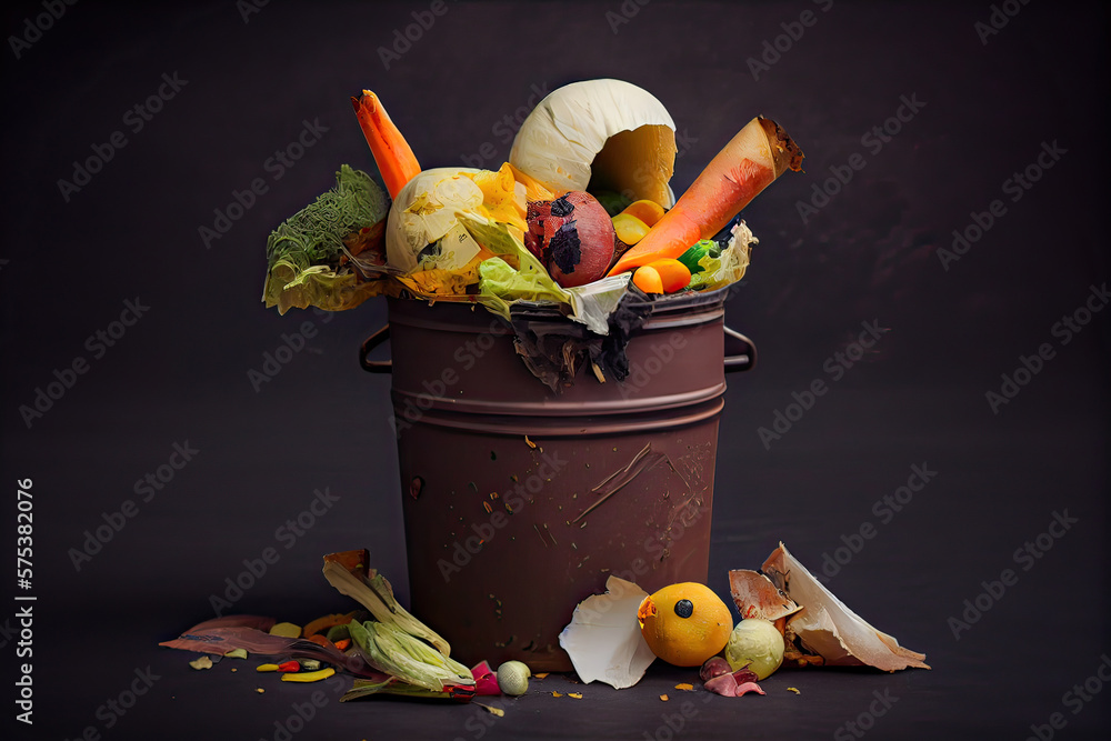 Generative AI illustration of Unused, rotten veggies are disposed of in