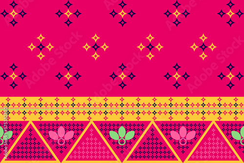 Motif aztec Asian ethnic pattern. Geometric. Pink background. Indian Saree embroidery textile style. Design for saree, textile, batik, texture, clothing, fashion, printing cover, wallpaper, wrapping.