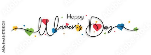 Happy Women's Day Typography. Hand drawn modern vector calligraphy. Simple inscription with swashes, wavy lettering text. 8 March International Women day greeting card and Social Media Cover