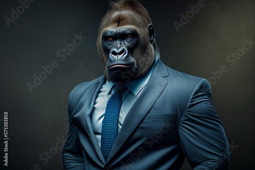portrait a gorilla in a suit,gorilla in a business suit, business manager, angry boss, Generative AI