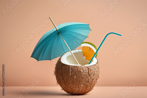Tropical coconut juice cocktail drink. Generative ai
