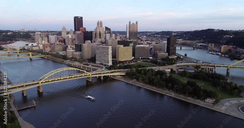 Aerial view of Pittsburgh, Pennsylvania. Business district and rivers in background Aerial view of Pittsburgh, Pennsylvania. Business district and rivers in background