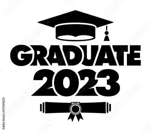 2023 class congrats graduates. The concept of decorate congratulation for school graduates. Design for t-shirt, flyer, invitation, greeting card. Illustration, vector
