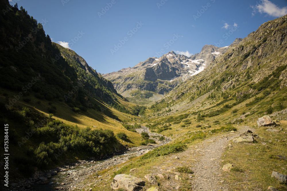 Hiking trail and alpine stream