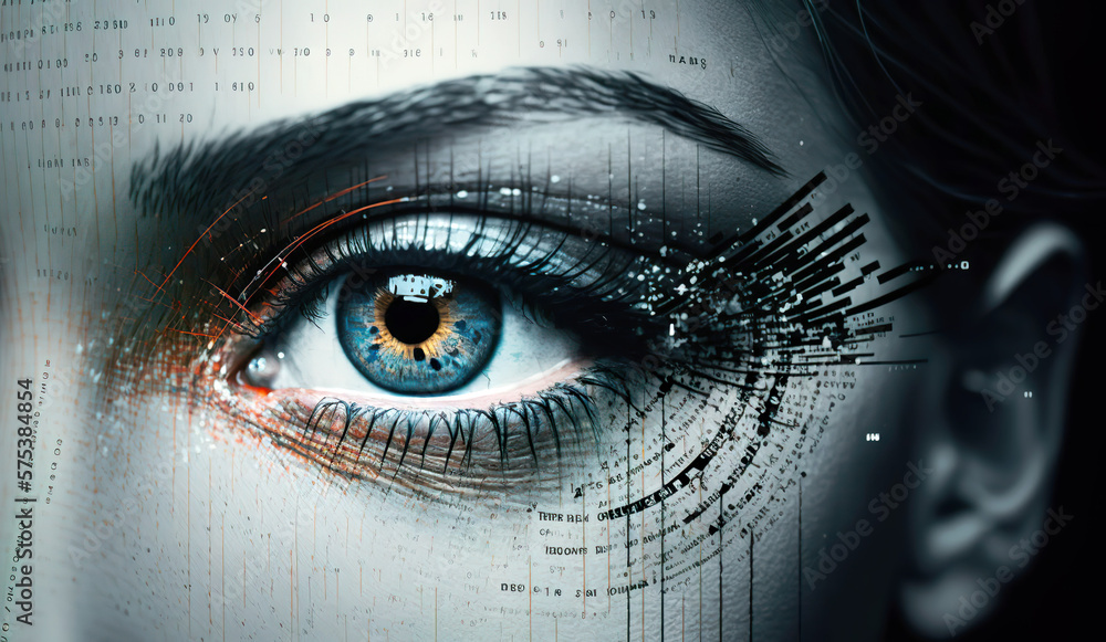 Retina scanner shown using blue and green eyes. Cybersecurity