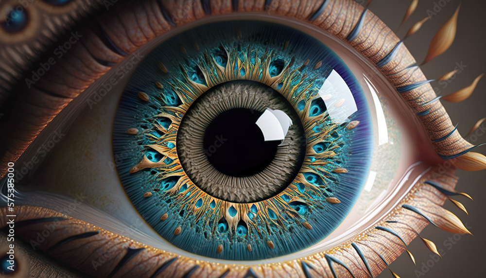 Futuristic eye 3D representation in abstract style.AI generated illustration.