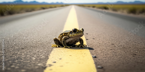 A frog crossing the street - Generative AI