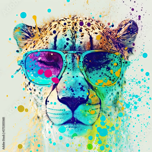 cheetah sunglasses, Psychedelic Illustration. Generative AI