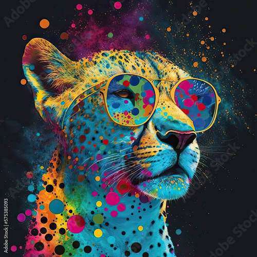 cheetah sunglasses, Psychedelic Illustration. Generative AI