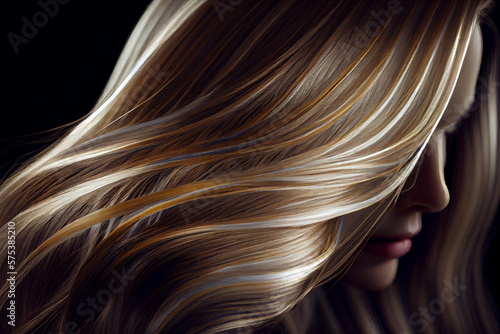 Perfekte, gesunde und glänzende Haare im Fokus eines Portraits. Perfekt für Friseur- Haarfarbe- und Shampoo- werbung. -Generative Ai photo