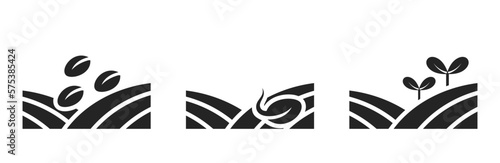 planting icon set. field, sowing, seed germination and seeding symbol. isolated vector image